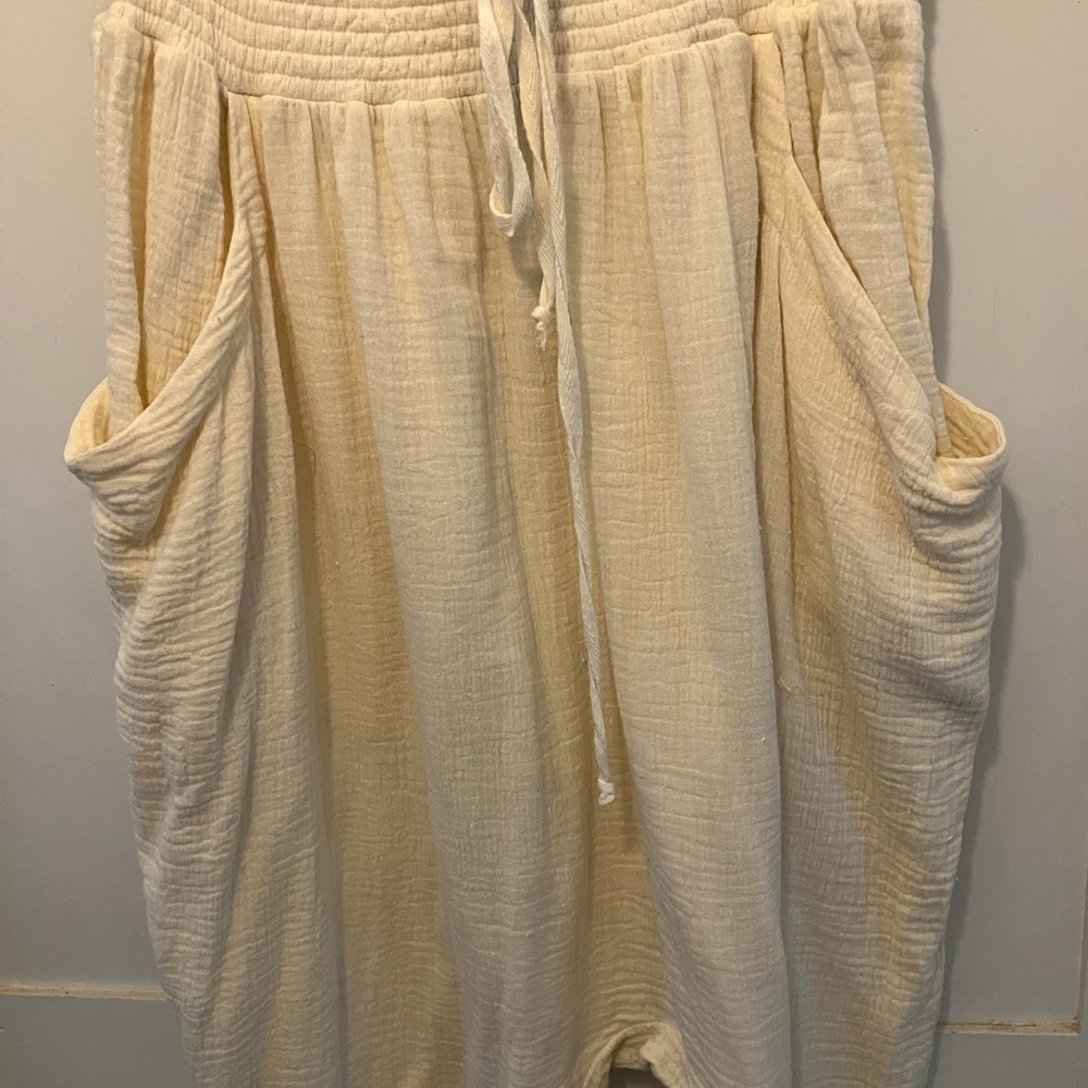 FREE PEOPLE cream, colored, crinkled, cotton, drawstring, parachute pants M EUC